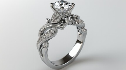 Diamond engagement ring with intricate design.