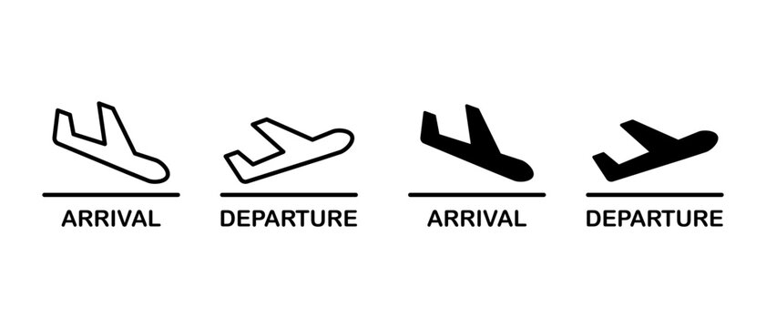 Arrivals and departure plane icon vector set. Airport and aircraft symbol
