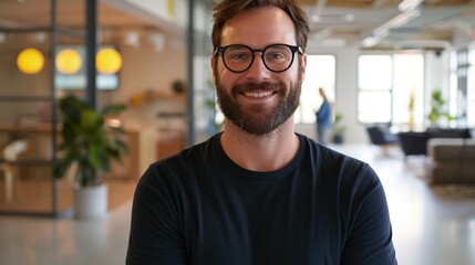Obraz premium Modern Businessman in Tech Startup Office Embracing the Open Layout Concept