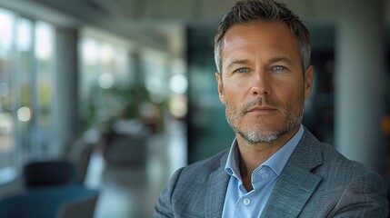 Fototapeta premium The Determined Executive: A portrait of a confident, mature businessman in a modern office setting