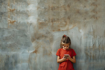 Mobile phone addiction, screen time management child using smart device, staring infant addicted, generated ai