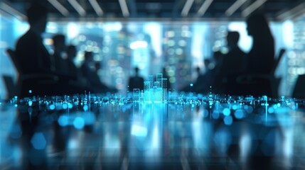 Modern Business Gathering in High-Tech Glass Skyscraper Conference Room with Advanced Gadgets