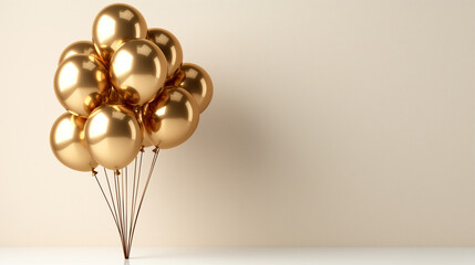  Golden Balloons against a Neutral Background. Copy space. Generative AI	
