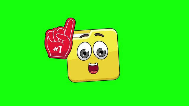 number 1 fan folder cartoon emoticon, looping animation