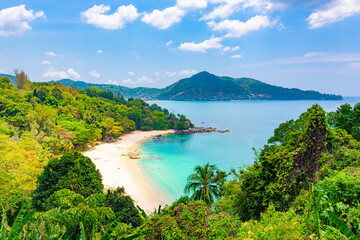 Scenic view of Laem Singh Beach in summer, One of most beautiful beach on Phuket Island, Thailand