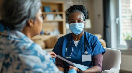 Obraz premium A healthcare worker of African descent providing home care services to an elderly patient