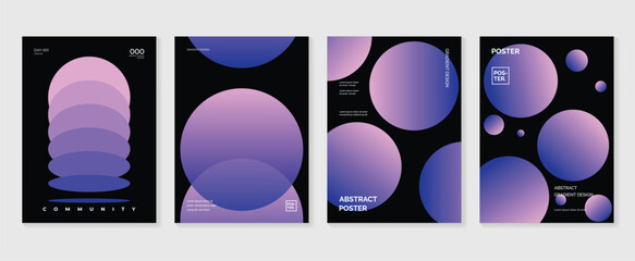 Modern gradient poster background vector set. Minimalist style cover template with monotone perspective geometric prism shapes collection. Ideal design for social media, cover, banner, flyer.