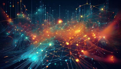 Fototapeta premium Generative AI creating complex network structures, tech, multicolor, digital illustration, hightech