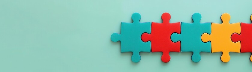 Puzzle pieces as team members, unity and cooperation, flat design illustration