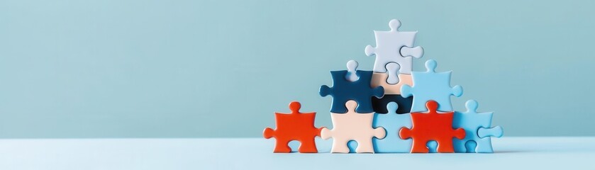 Obraz premium Puzzle pieces with team roles labeled, organizational structure, flat design illustration