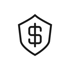 Money protection, dollar sign with shield icon line style isolated on white background. Vector illustration