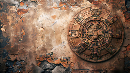 A 3D model of a historic Native American temple featuring a calendar similar to those found in Mayan or Aztec culture, showcased on the weathered wall.
