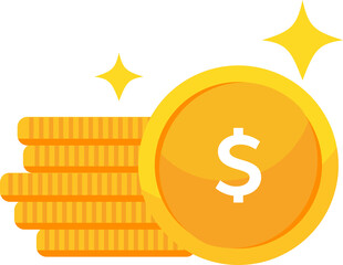 Illustration of dollar coins with sparkling isolated on white background