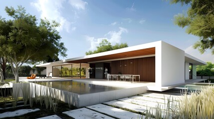 Fototapeta premium Modern Minimalist House with Pool and Patio