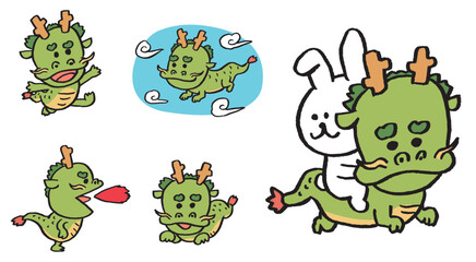 緑色のかわいいドラゴンのキャラ素材