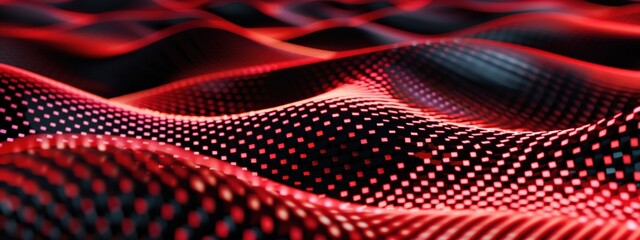Fototapeta premium A red and black wave with many dots. The image has a futuristic and abstract feel to it