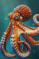 Obraz premium Vibrant and colorful octopus swimming gracefully underwater, showcasing its intricate patterns and unique features.