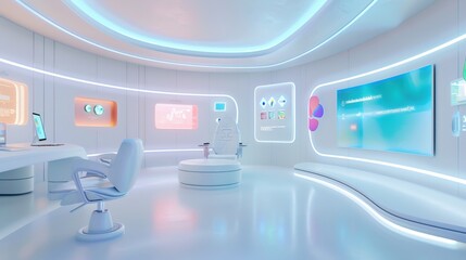 Futuristic and minimalist interior design of a modern clinic or beauty salon.