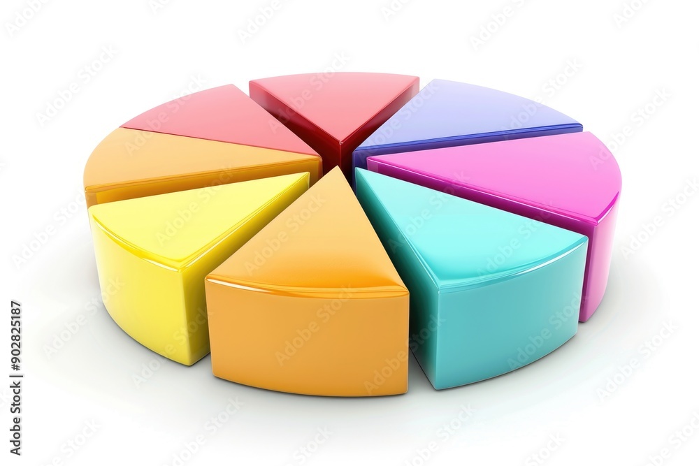 Poster a colorful pie chart displayed on a plain white surface, perfect for illustrating statistics or data