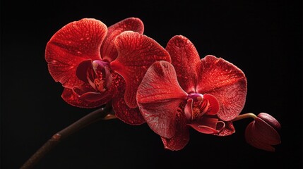 Plakat water drops visible on a single orchid flower on black background
