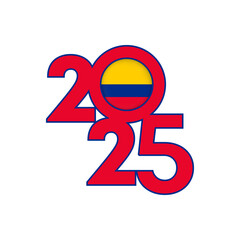 2025 banner with Colombia flag inside. Vector illustration.