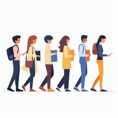 Obraz premium illustration of Job seekers standing in queue for interview on white background