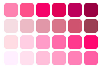 Pink color palette. Various shades. Gradient squares. Vector graphic.