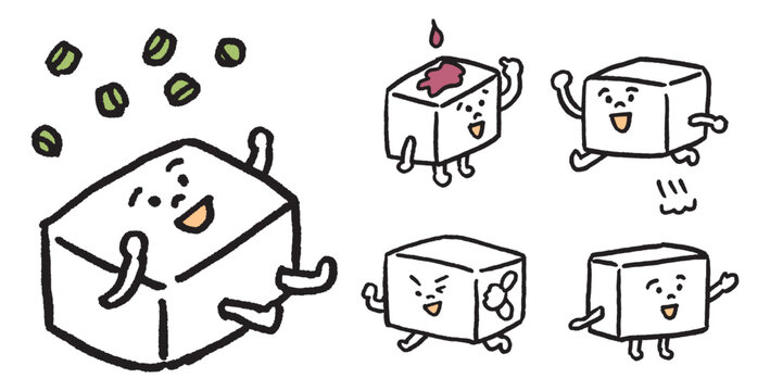 美味しく四角く白くかわいい豆腐のキャラ素材