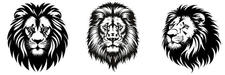Set of Artistic black silhouette of a lion&rsquo;s face, vector-style design isolated on transparent background  (4)