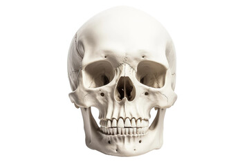 Human skull presented showing all sides against a clean, white backdrop, highlighting anatomical features and details