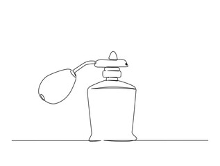 Continuous one line drawing of elegance perfume spray bottle. Vintage perfume spray single line vector illustration.