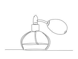 Continuous one line drawing of elegance perfume spray bottle. Vintage perfume spray single line vector illustration.