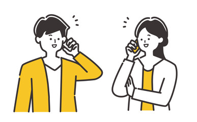 電話をするオフィスカジュアルのビジネスパーソン（20代30代男性・女性）のイラスト素材