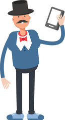 Gentleman in Top Hat Character Talking on Smartphone
