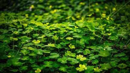 Fototapeta premium A lush field of green clover, creating a dense and vibrant ground cover.