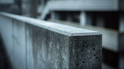 Concrete wall with a sharp edge, focusing on texture and material, in an urban setting with a blurred background.