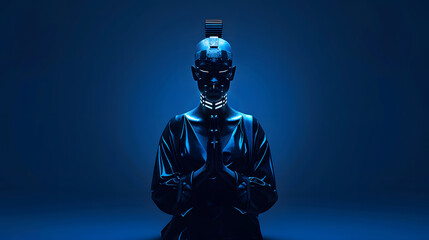 Naklejka premium A futuristic warrior summoning a digital spirit