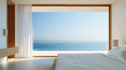 Serene Seaside Retreat: Cozy Hotel Room with Minimalistic Design and Stunning Ocean View