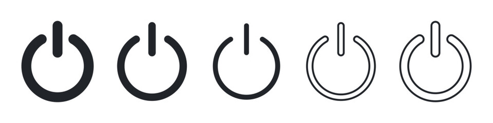 Set of control power switches in different variations for user interface. Vector icon collection in flat style