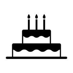 Illustration showing a black birthday cake icon on a white background