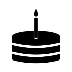 Illustration showing a black birthday cake icon on a white background