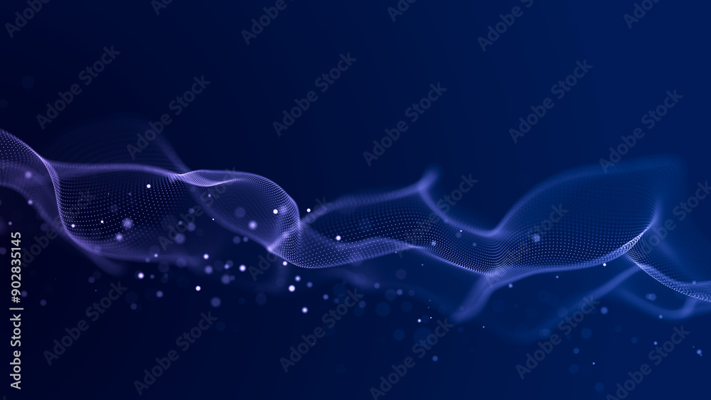 Poster futuristic wave of musical particles. stream of running data. 3d rendering