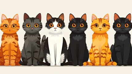 Cute and funny cats doodle vector set. Cartoon cat or kitten characters design collection with flat color in different poses. Set of purebred pet animals isolated on white background