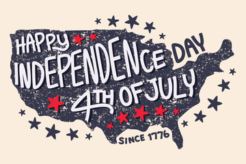 Map of the United States of america with the words about independence day, 4th of July . Vector .
