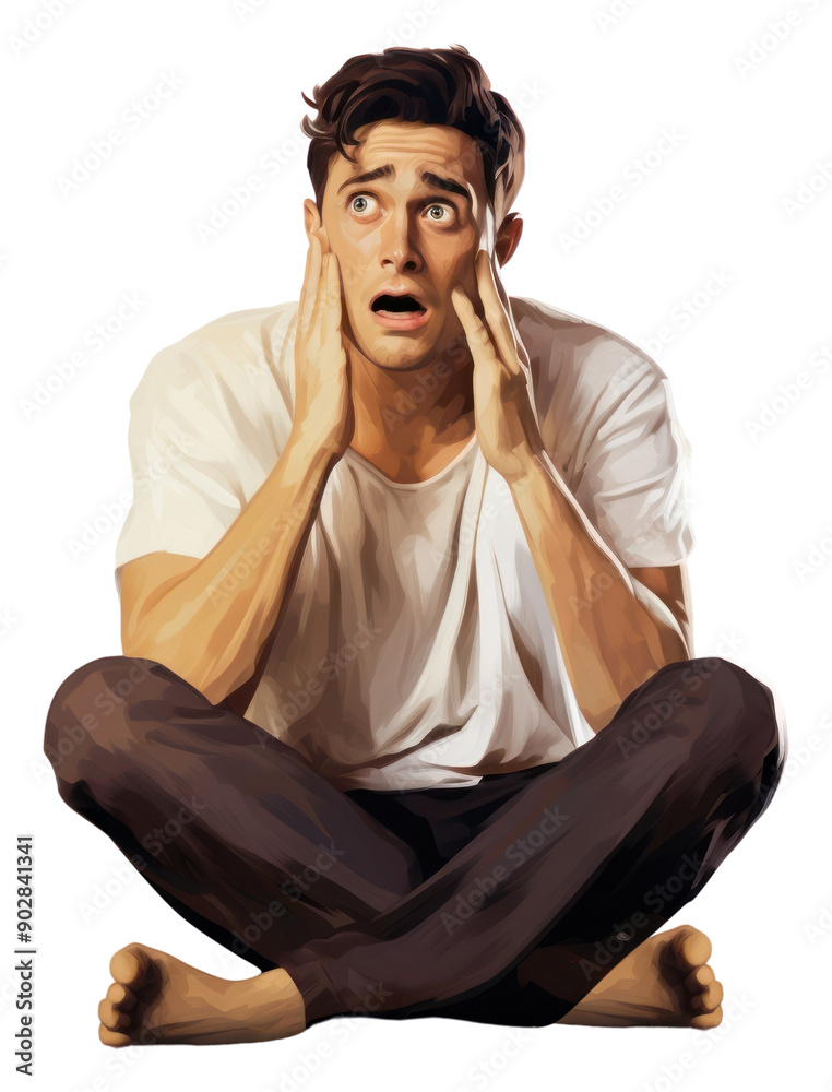 Canvas Prints PNG Young scared man watching horror movie portrait adult male.