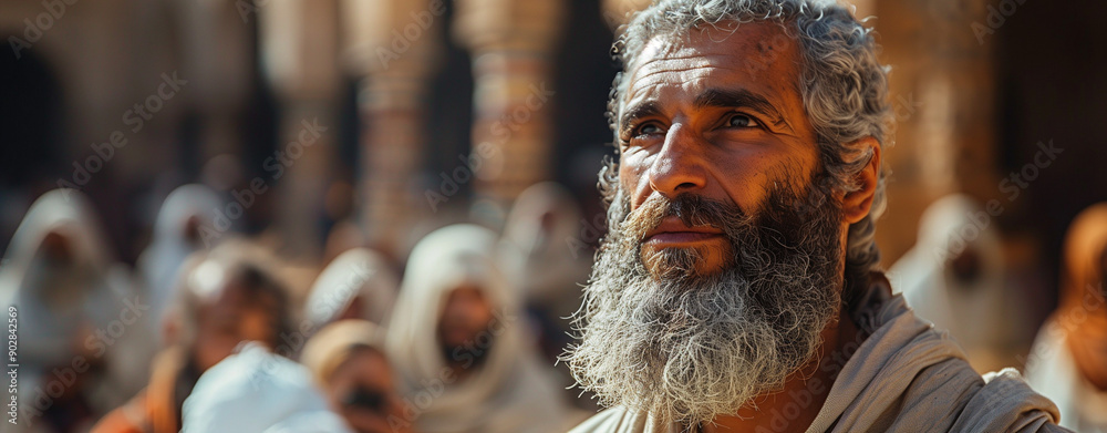 Wall mural prophet of god with blurred background of an ancient city.