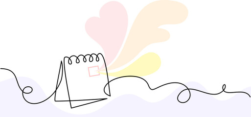 Table calendar wavy frame. Continuous one line drawing.