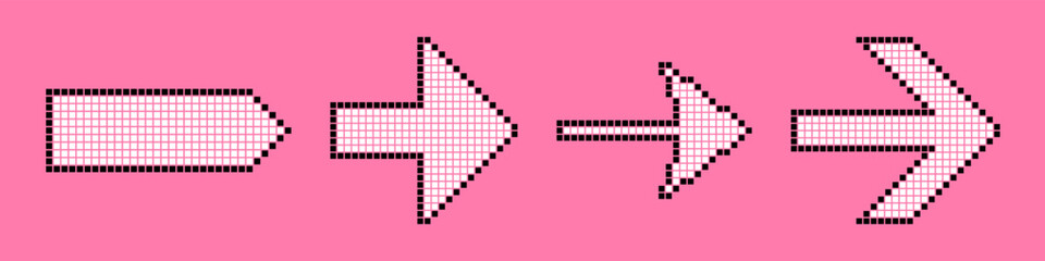 Dotted arrows set. Collection of direction cursors made with dots. White and black icons