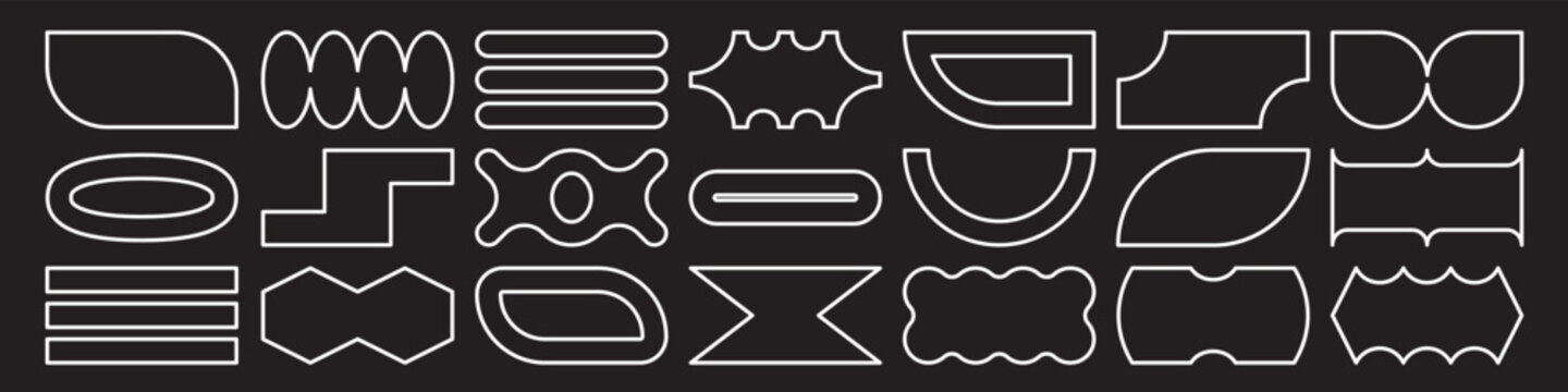 Trendy vector shapes set. White frames with geometric basic brutal forms and figures. 