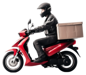 PNG Delivery man riding motorcycle transportation vehicle.